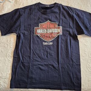Harley Davidson Men's XL Punta Cana DR navy short sleeve shirt GUC